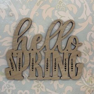 Hello Spring Wooden Wall Sign in Light Brown